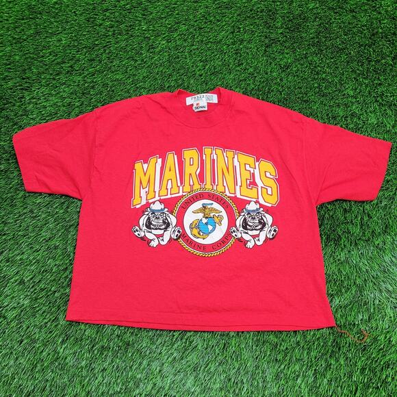 Vintage USMC Marine-Corps Shirt Womens L 20x20 Boxy Cropped - Picture 1 of 12